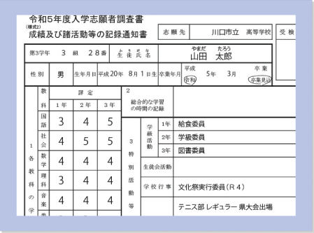 中1の成績も調査書に記載される。